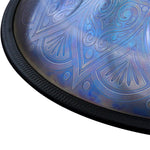 handpan à motif, instrument handpan, Handpan, frequence 432hz, frequence 440hz, hang drum, hang, ZenaPan, Do majeur, handpan origine, acheter handpan, 9 notes, 10 notes, 12 notes, bleu, jouer handpan, handpan drum