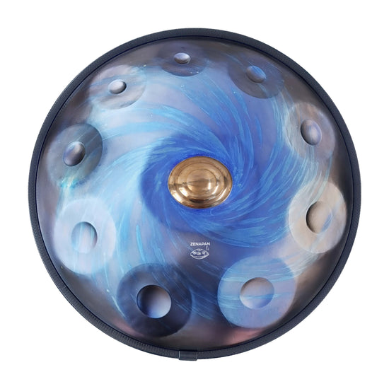 Handpan 10 note bleu - Re mineur, frequence 432hz, frequence 440hz, hang drum, bleu planète